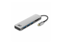 ACT USB-C Hub met USB-A, Kaartlezer, USB-C female met PD Pass-Through poort 55W