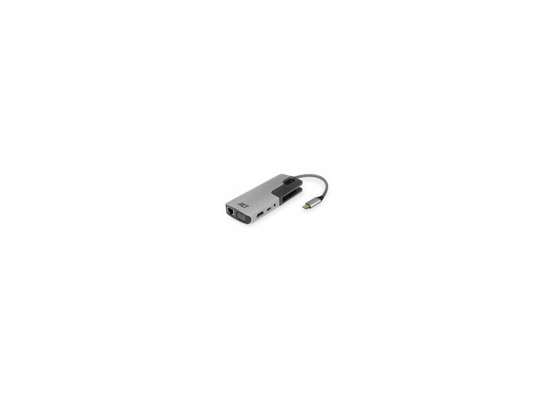 ACT USB-C naar HDMI of VGA female multiport adapter, ethernet, 3x USB-A, cardreader, audio, PD pass through