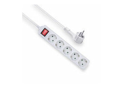 ACT Stekkerdoos met lichtgevende schakelaar en platte stekker, 5 sockets, 1,5 m, wit