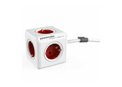 Allocacoc PowerCube Extended, stekkerdoos, 5 sockets, 1.5m, wit/rood