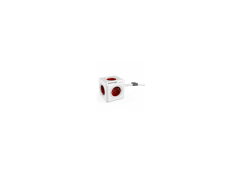 Allocacoc PowerCube Extended, stekkerdoos, 5 sockets, 3m, wit/rood