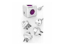 Allocacoc PowerCube ReWirable USB, stekkerdoos met reisstekkers en USB poorten, 4 sockets, 1.5m, wit/paars