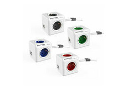 Allocacoc PowerCube Extended, stekkerdoos met USB poorten, 4 sockets, 1.5m, wit/rood