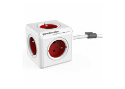 Allocacoc PowerCube Extended, stekkerdoos, 4 sockets type E, 1.5m, wit/rood