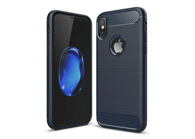 Tuff-luv - Carbon Fiber stijl TPU, beschermende en Schockbestendige achterkant voor de Apple iPhone X case - blauw