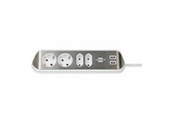 Brennenstuhl Estilo Corner, stekkerdoos met USB poorten, 4 sockets, 2m, zilver