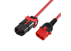 ACT Netsnoer C13 IEC Lock+ - C14 IEC Lock Dual Locking rood 0,50 m, PC3613
