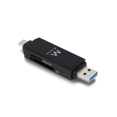 Ewent EW1075 geheugenkaartlezer Zwart USB 3.2 Gen 1 (3.1 Gen 1) Type-A/Type-C